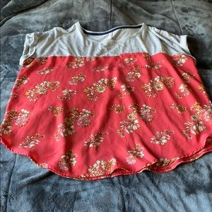 Coral and grey flower Blouse